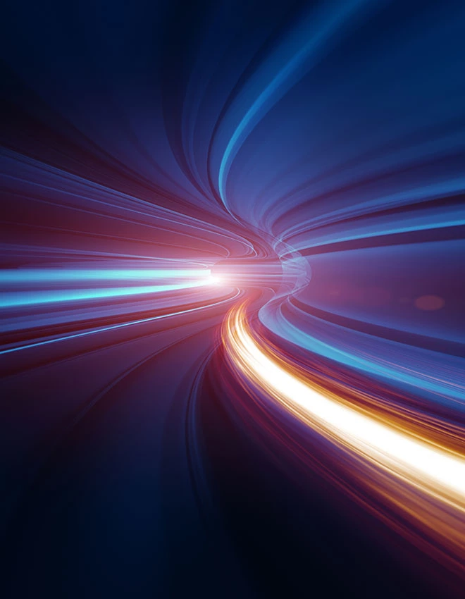 lines of lights moving horizontally forming a tunnel